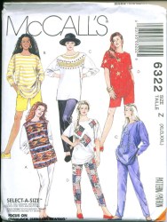 6322 MCCALLS  LOOSE SS-LS SOFT TOPS , PANTS LENGTHS, SHORTS PATTERN SM-L UNCUT